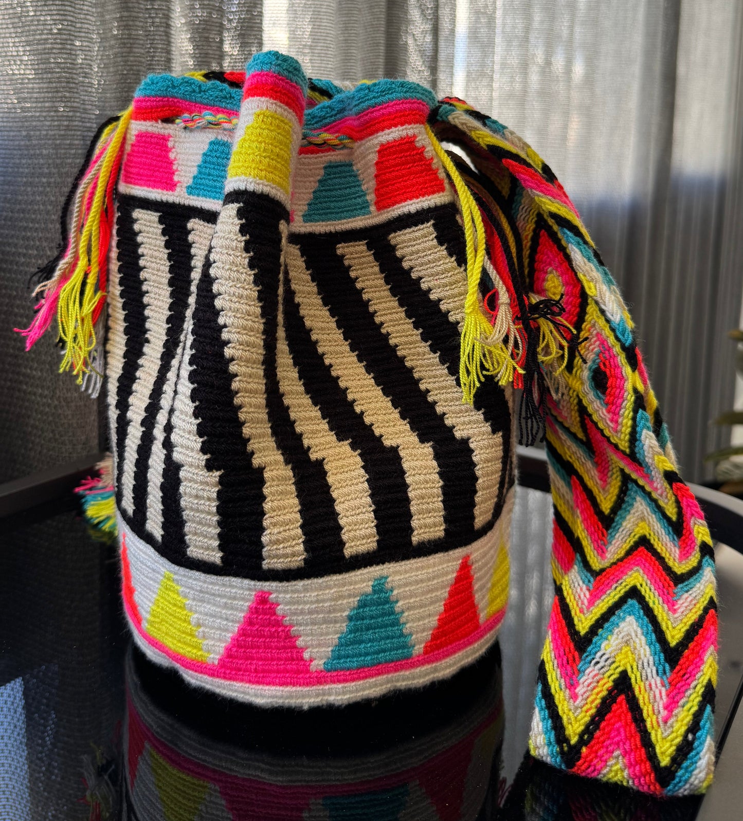 Wayuu Bag Black Neon Pattern