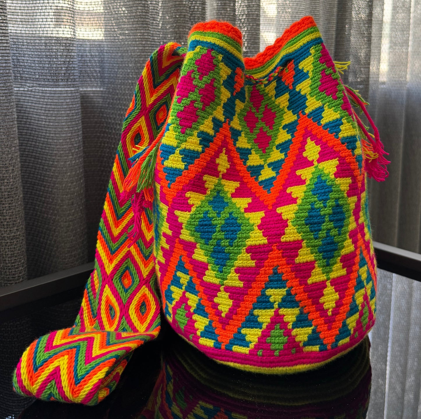 Wayuu Bag Green Neon Pattern