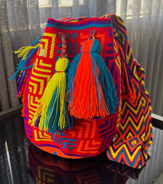 Wayuu Bag Red Neon Pattern