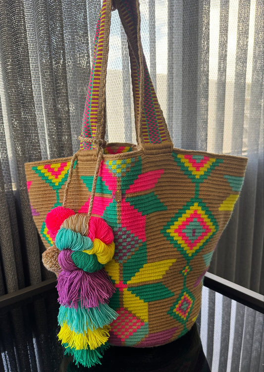 Wayuu Tote Bag Cream Neon